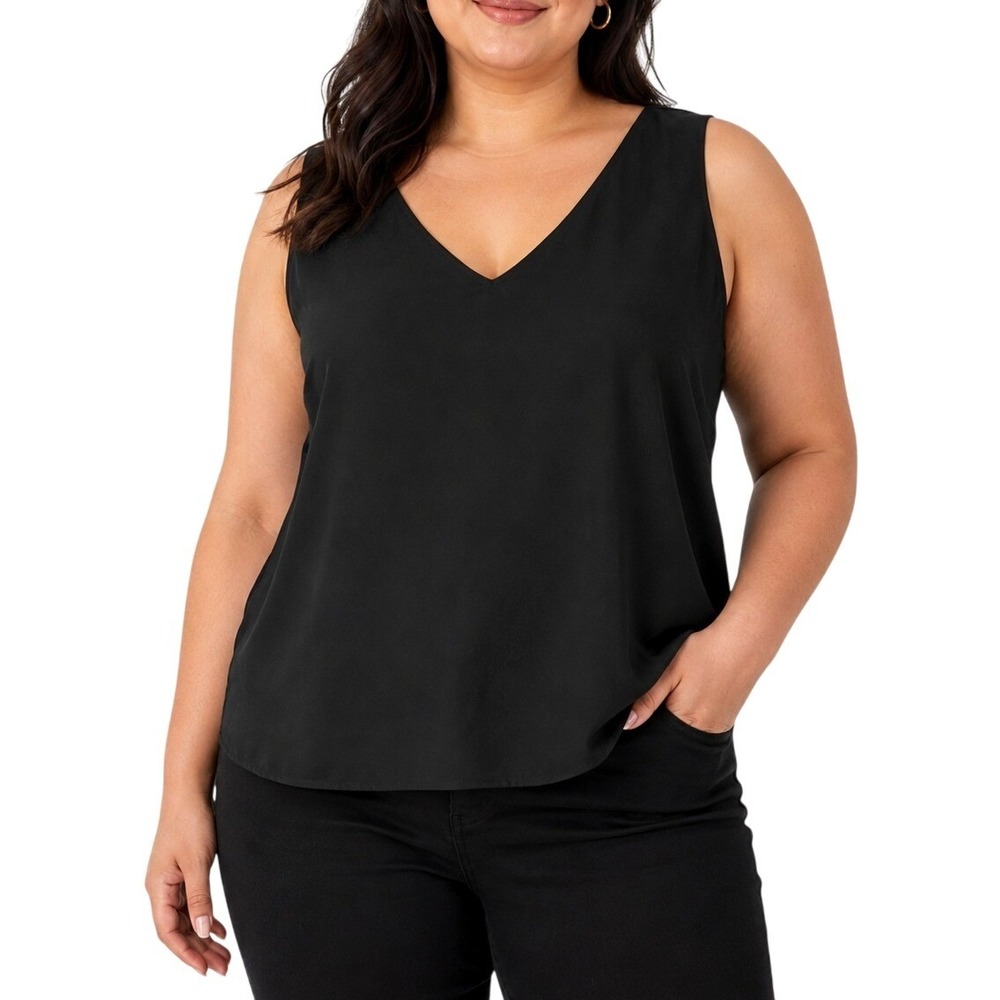 Leyden Black V-Neck Sleeveless Tank Blouse Flowy Minimalist Top XL NWT